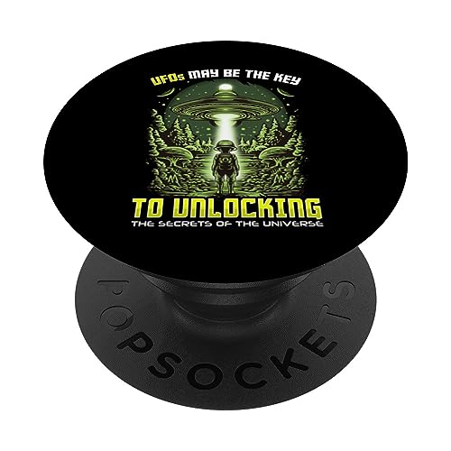 Alien Design UFO Ship - Unlocking Secrets Of The Universe PopSockets Swappable PopGrip, Black