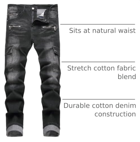 Image of Men's Slim Fit Stretch Jeans Ripped Skinny Jeans for Men, Fashion Straight Leg Comfort Flex Waist Cargo Denim Pants