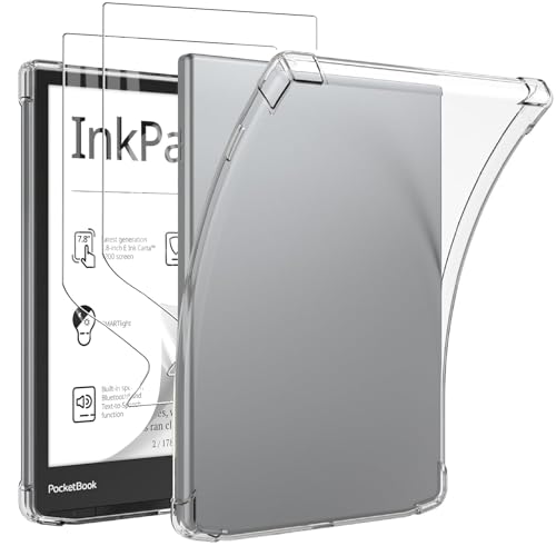 KUSINHOKA Funda para Pocketbook InkPad 4/Color 3/Color 2 + [2 Pack] Flexible Protector de Pantalla, [Anti-Choque] Suave Silicona Transparente Carcasa, Ultra Fina Anti-arañazos Carcasa Protectora