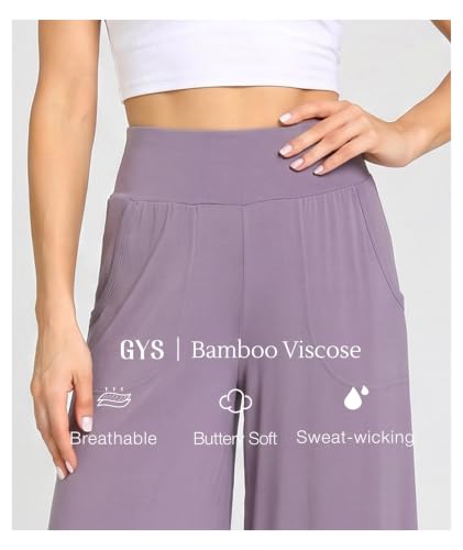 Image of GYS Bamboo Viscose Wide Leg Gaucho Cropped Pants, High Waist Capris Cloud-Soft Pajama Pants with Pockets, Flowy Yoga Pants