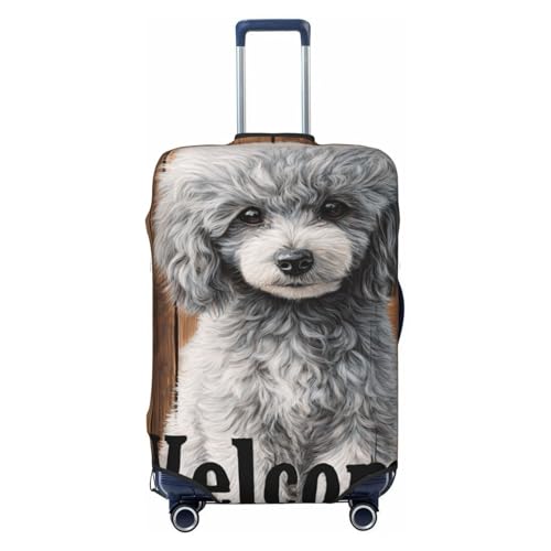 Poodle On Brown Wooden Board Elastic Travel Luggage Covers Dustproof Scratch-Resistant Suitcase Protector Fit 22-24 Inch