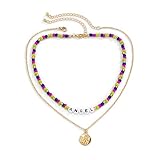 Banemi - Cadena de oro personalizada, doble capa, perlas con letras vintage cadena Choker Cosplayers para Halloween