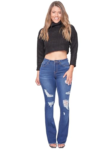 YMI Womens 1 Button HIGH Rise FRAY Hem Flare Jean4