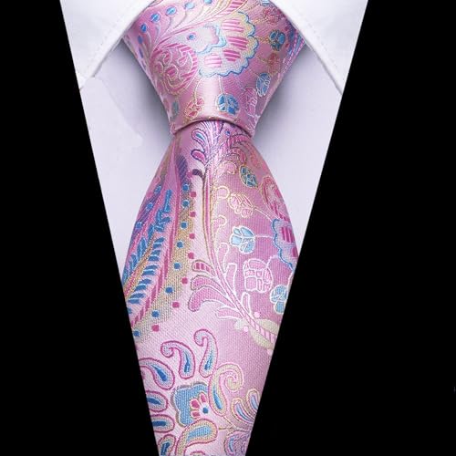 Image of Barry.Wang Paisley Tie for Men Silk Woven Necktie and Tie Clip Set Wedding Party Business Formal