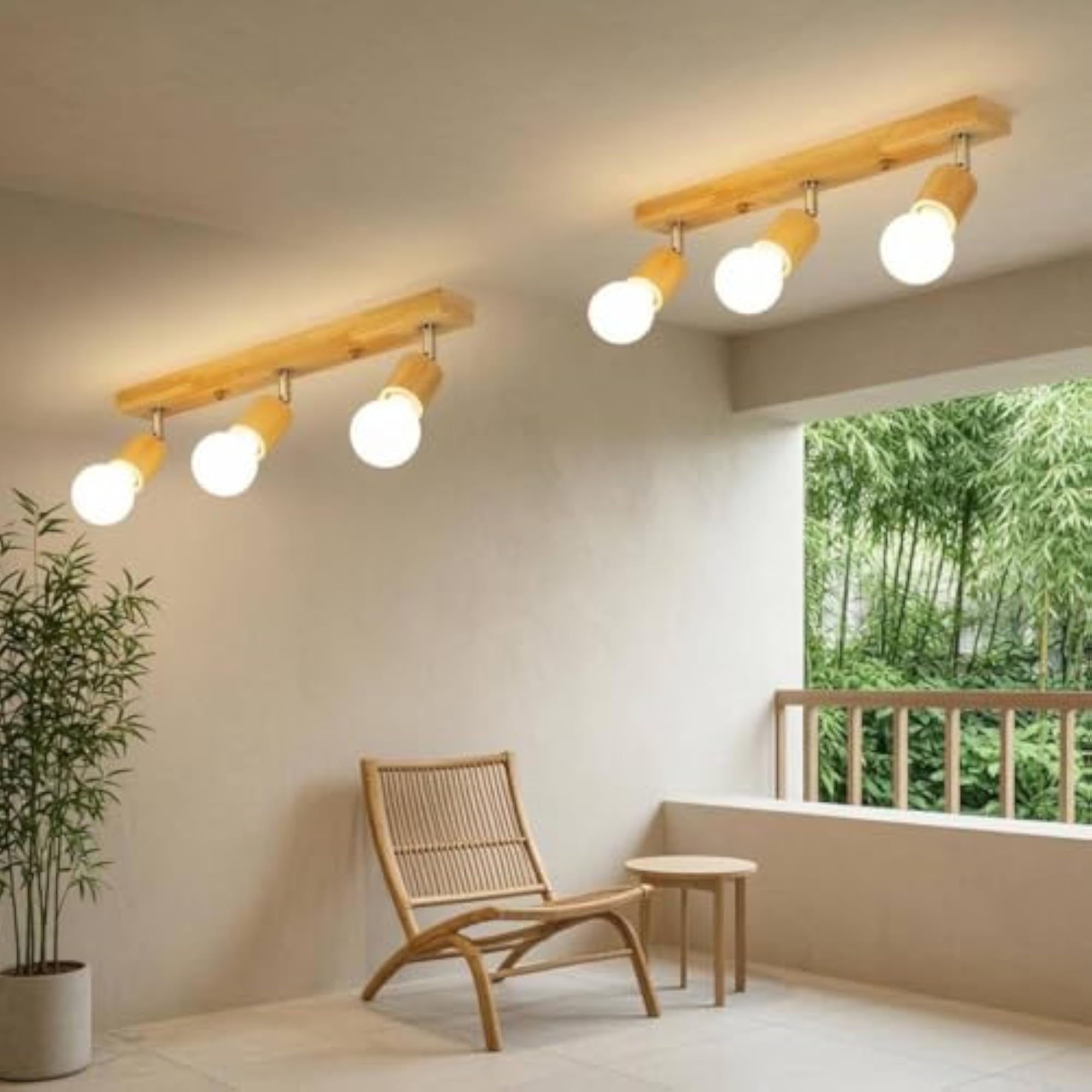 Wooden Ceiling Light with Metal Mounting Hardware, Rectangular Design