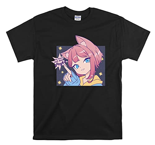T-shirt Anime Neko Girl noir avec motif graphique mignon S