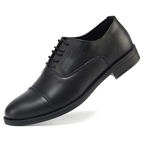Image of HANDPOINT Mens Oxford Shoes Formal Genuine Leather Lace Up Dress Shoes, Black, 9.5
