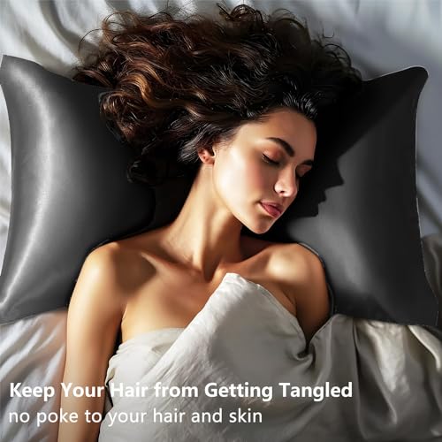 Hotella PILLOW CASE Luxury Microfiber Silky Satin Pillowcases For Hair And Skin, Dark Gray Queen Size Set Of 2, Cooling Hotel Bed Pillow Covers thumb #4