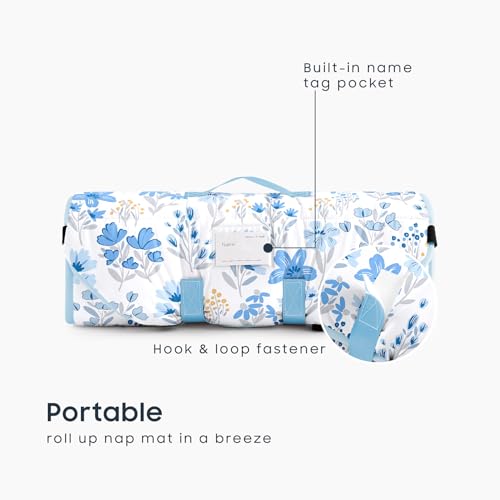 Image of Wake In Cloud - Cot Nap Mat with Pillow and Blanket, for Toddler Kids Girls Ages 3 Plus in Daycare Kindergarten Preschool with Elastic Corner Straps, Floral Botanical Flowers