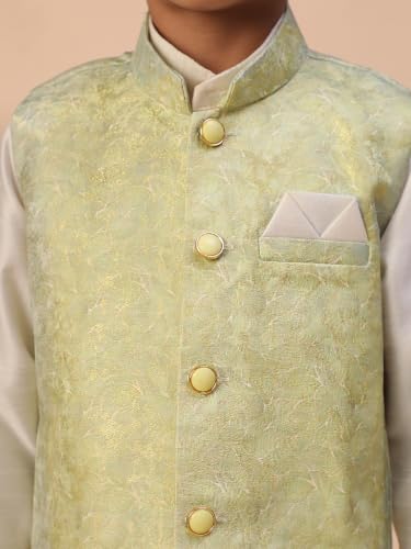 Image of Pro-Ethic Style Developer Kids Kurta Set For Boys With Waist Coat, Ethnic Wear for Diwali, Eid, Raksha Bandhan, Jacquard, Floral Print (Pack of 1)