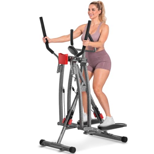 KEY2FUN Air Walk Elliptical, 500LBS 6-Level Adjustable Resistance Bands Foldable Air Walk Elliptical with LCD Monitor, Device Holder, Low-Impact Workout for Home Gym