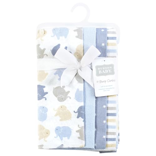 Image of Hudson Baby Unisex Baby Cotton Flannel Burp Cloths 4-Pack, Multi Color Boy Elephant, One Size