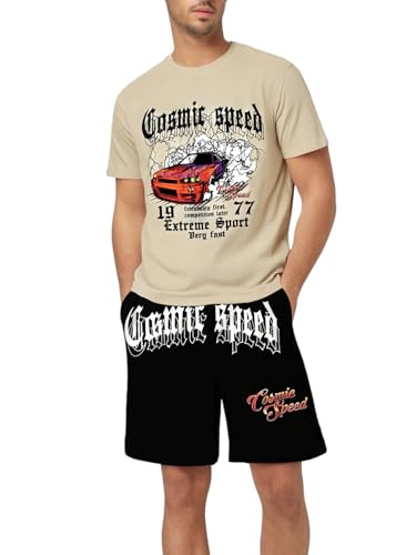GORGLITTER Men's Shorts Set 2 Piece Outfits Graphic Tee and Drawstring Waist Track Shorts Set Streetwear3