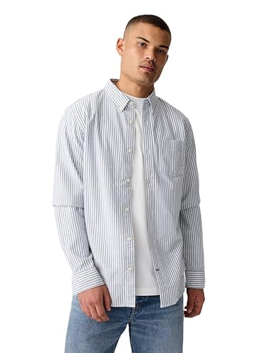 GAP Mens Long Sleeve Oxford Blue Track Stripe XS at Amazon