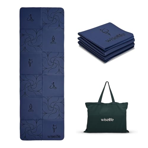 Image of WiseLife Foldable Travel Yoga Mat for Women & Men (Printed Blue)