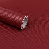 RockRose 3D Matte Burgundy Red Carbon Fiber Vinyl Wrap – Self-Adhesive, Anti-Wrinkle & Air Release | DIY Automotive Film for Cars, Bikes, and More (1FT x 10FT)