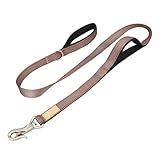 PetPilala 犬 リード 散歩 訓練 トレーニング 持ち手2か所 夜間反射 脱走防止 首輪外れ防止フック ソフトパッド 丈夫 (ブラウン, M/2.5cm×150cm)