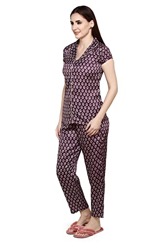 Image of Evolove Women's Polyester Half Sleeves Collared Night Suit Set /Top Pyjama Set Super Soft Comfortable (Nightsuit-Collar-HS-2)