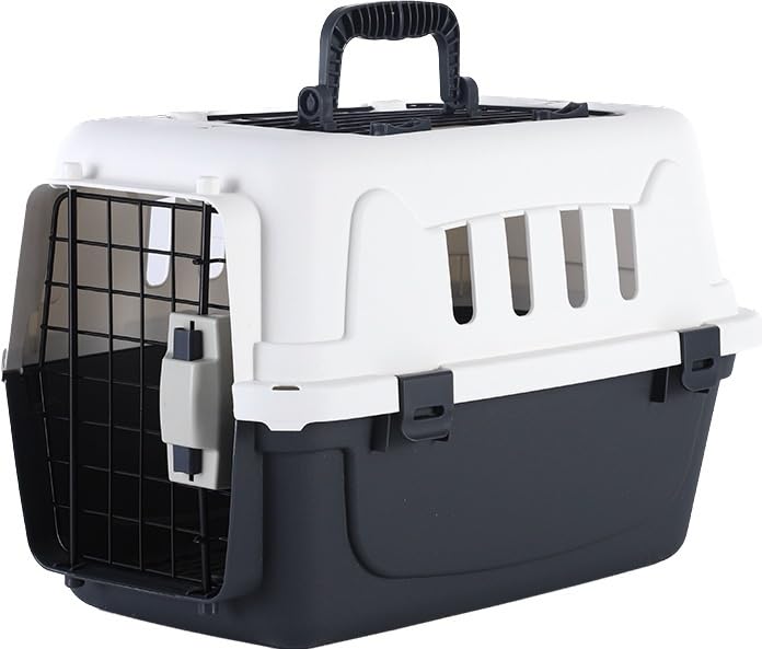 Lanco - Transportín para Gato Perro Pequeño. Portatil y Transpirable de Plástico. Mascotas Perros Gatos. Material Resisitente. 57x38x40cm. Color Blanco y Azul.