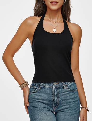Backless Halter Tops for Women Scoop Neck Sexy Open Back Crop Tank Top Sleeveless Slim Fit Summer Going Out Camisole2