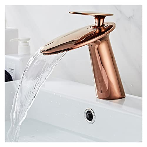 Robinet d'eau chaude froide anti-éclaboussure à effet cascade pour lavabo doré - 3