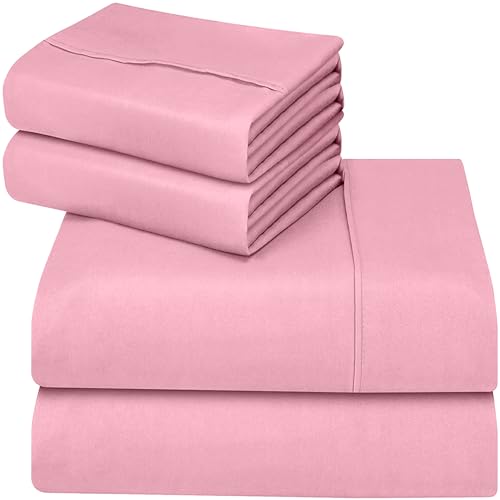 Image of Utopia Bedding 4-Piece Bed Sheet Set 150 x 200 cm, Pink - Polyester Microfibre, Oeko-Tex Certified, 1 Fitted Sheet 150 x 200 cm, 1 Flat Sheet 266 x 259 cm and 2 Pillowcases 50 x 75 cm