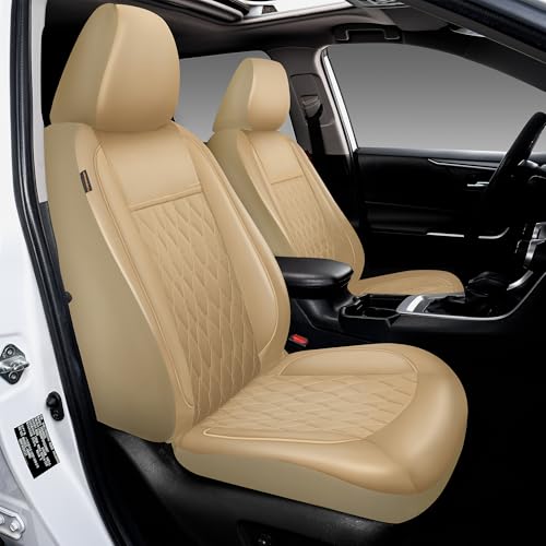 CAROMOP Faux Leather Car Seat Covers Full Set,Luxury and Comfortable Covers for Cars,Split Bench Compatible Car Interior Covers,Universal Fit for Suvs,Vans,Trucks,Airbag Compatible(5-Seat Beige) by CAROMOP - Used condition - Image 2