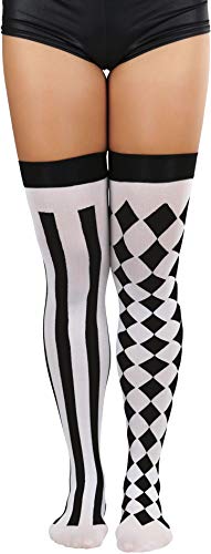 Image of ToBeInStyle Women's Harlequin Jester Thigh High Stockings Playing Card Checkered Opaque Halloween Costume Hosiery
