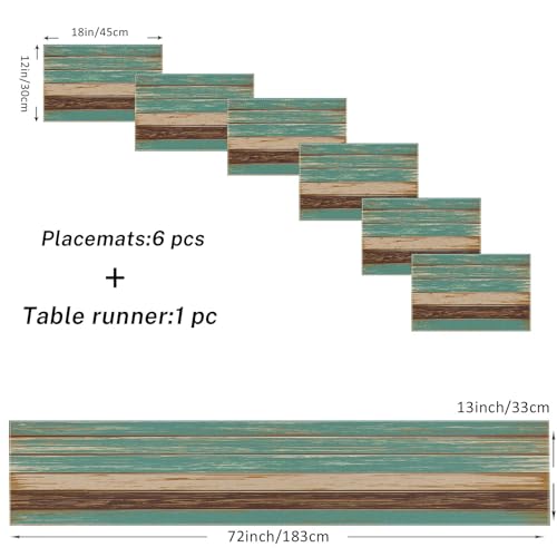 Lot de 6 sets de table avec chemin de table 182,9 cm couleur bleu sarcelle - 4