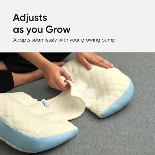 Image of Frido Maternity Pillow Bundle | Full Body Pregnancy Pillow for Back, Belly, Leg & Bum Support | Adjustable Butterfly Design | Travel-Friendly Cuddle Pillow | Hypoallergenic Organic Cotton Cover, Blue