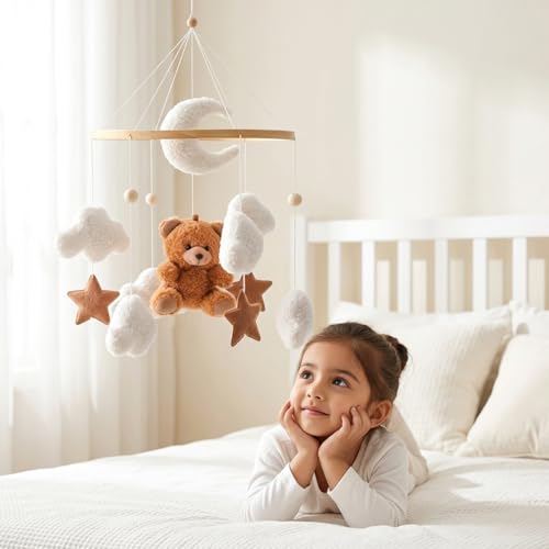 Image of SNOWIE Soft Baby Crib Mobile for Newborn, Teddy Velvet Multicolor Decor