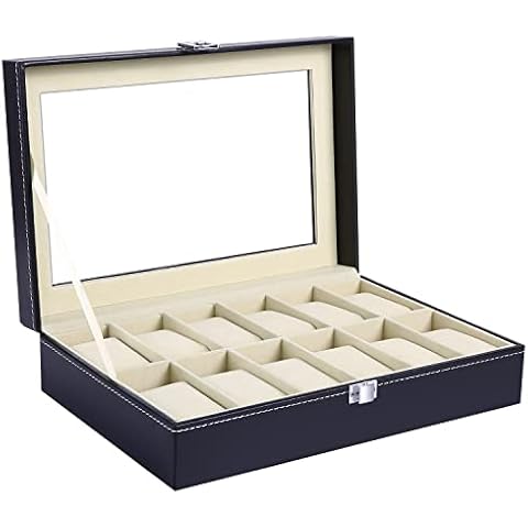 Caja de Relojes con 12 Compartimentos, Ohuhu Cover