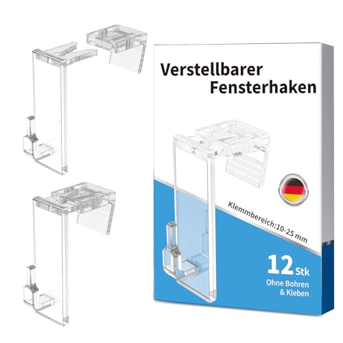 Ancable 12er Set Verstellbare Fensterhaken - Transparente Aufhänger...