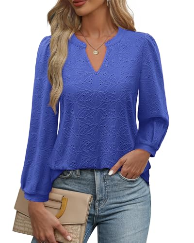 Cerrlop Tunika Damen Elegant Festlich: Lochstickerei Bluse V-Ausschnitt...