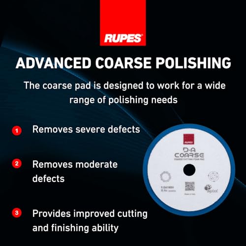 Image of RUPES 9.DA180H Pack of 12 Blue D-A Coarse Cutting Foam Pads 180mm | Ideal for Paint Correction & Gloss Enhancement | Mild to Severe Defect Removal | Compatible with 6 inch Backing Plate