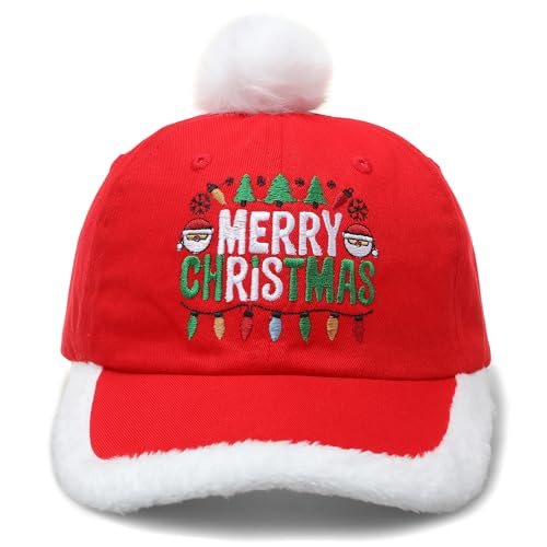 Hicyyu Embroidery craft Merry Christmas Unisex Hat Santa Trucker hats,Merry Christmas Vintage Adjustable Red Santa Baseball Cap, great Christmas gift for the family