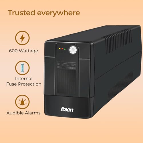 Image of Foxin 1000VA /600W UPS - Uninterrupted Power Supply with Overload Protection, Auto Restart, Generator Compatible, Cold Start & AVR | Ideal for Home PC, Gaming Computer, Laptop | BIS Certified