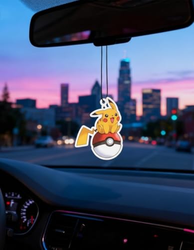 Image of PumpCar 2 pieces double-sided yellow pika hanging cartoon cherry-scented funny car air freshener Cool hanging for rearview mirror Car Interior Accessories Gifts
