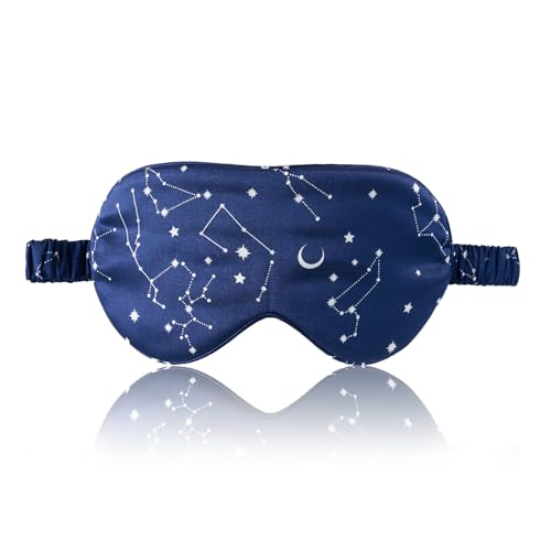 THXSILK 100% 19 Momme Pure Mulberry Silk Sleep Eye Mask, Constellation-Navy