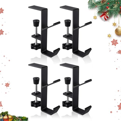 Guojanfon Christmas Stockings Holder Hanger,Metal Hooks for Hanging Christmas Stockings,Stocking Holders for Mantle for Christmas Decorations (4 Black, 4)