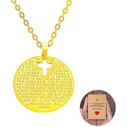 Collar Medalla Dorada Only faith Collar Cruz para Mujer Acero Inoxidable colgante con Cruces collar 45 cm con Sobre o caja de regalo (Medalla Padre Nuestro Dorado)