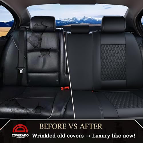 Image of Coverado Rear Seat Covers, Leather Seat Cover for Car, Universal Waterproof Automotive Seat Cushion Protector for Most Cars Trucks SUV (Black)