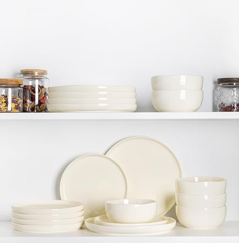 Image of TheTerra Ceramic Dinnerware Sets for 4, 12 Pieces Porcelain Lightweight Plates and Bowls Sets, Scratch Resistant Dish Set, Oven & Microwave & Dishwasher Safe, Ivory Speckled