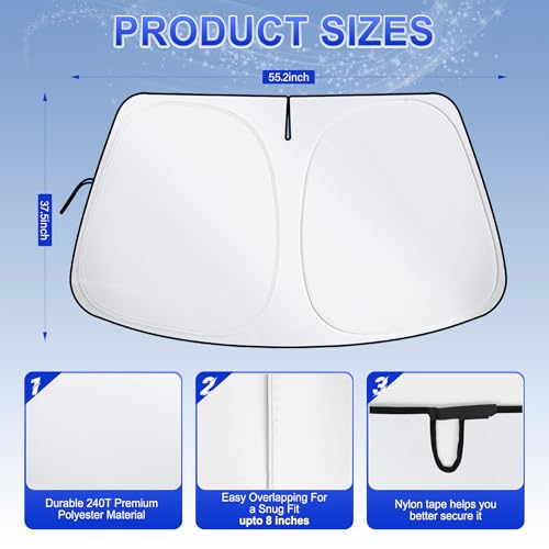Image of SINGARO Car Windshield Sun Shade, Foldable Reflective Sun Shade for Car Windshield, Compatible with Tesla Model Y Model 3 2016~2025