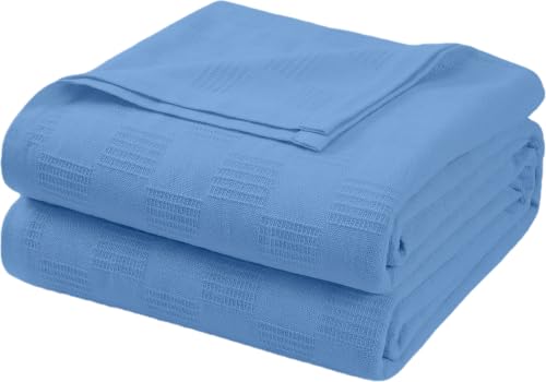 100% Cotton Blanket Twin Size (72x90) - Lightweight Thermal Blanket for Bed Soft Breathable Cotton Throw Blanket for All Season Layering - Twin Cotton Bed Blanket