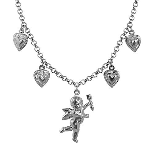 Angel Cupid Chain Necklace Steel Stainless Y2K Aesthetic Angel Love Heart Choker Necklace for Women Girls Men Boys