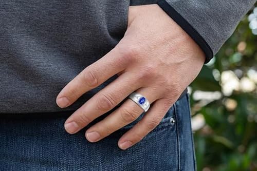 Image of Rylos Men's Rings Classic Design 8X6MM Oval Gemstone & Sparkling Diamond Ring - Color Stone Birthstone Rings for Men, Sterling Silver Rings in Sizes 8-13. Elevate Your Style with Timeless Elegance!