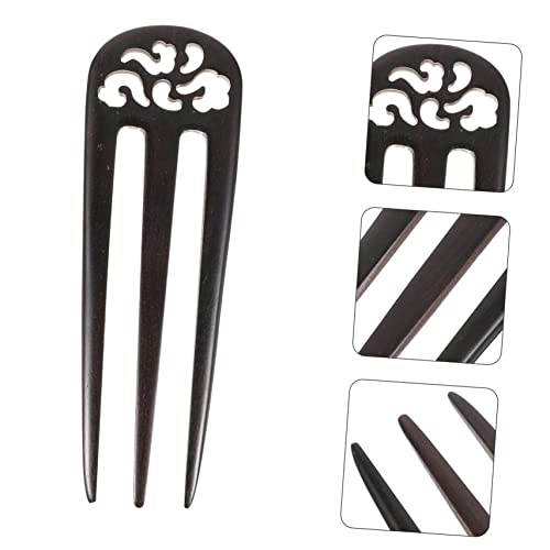 KALLORY Three Hairpin Hollow Wooden Hairpin French Hair Pin Hair Styling Accessories Hair Chopsticks 3 Prong Hair Sticks Fork Hair Clip Vintage Hair Stick Wood Hair Stick Simple Hair Fork - Image 2
