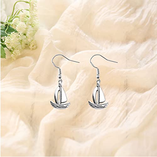 Lqri Sailboat Earrings Nautical Themed Sailboat Pendant Dangle Earrings Nautical Gifts Captain Gifts Sailor Gifts Sailing Beach Gift (Silver) #TOP6