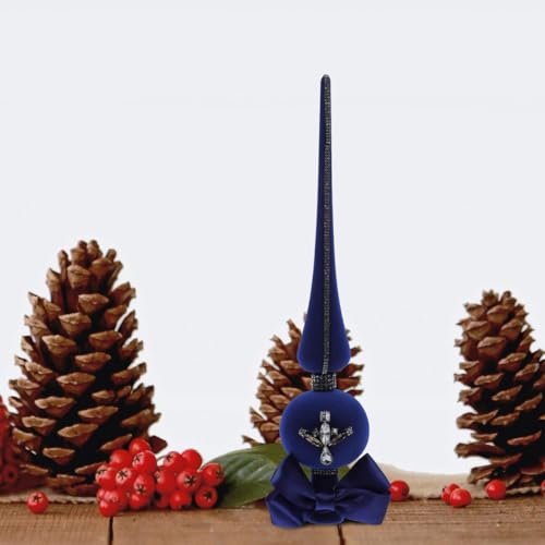 DECHOUS 29cm Christbaumspitze Stern Weihnachtsbaumspitze: Retro Beflockte Weihnachtsbaumdekoration Mit Strasssteinen Baumschmuck Festliche Partydekorationen FüR Drinnen Und DraußEn
